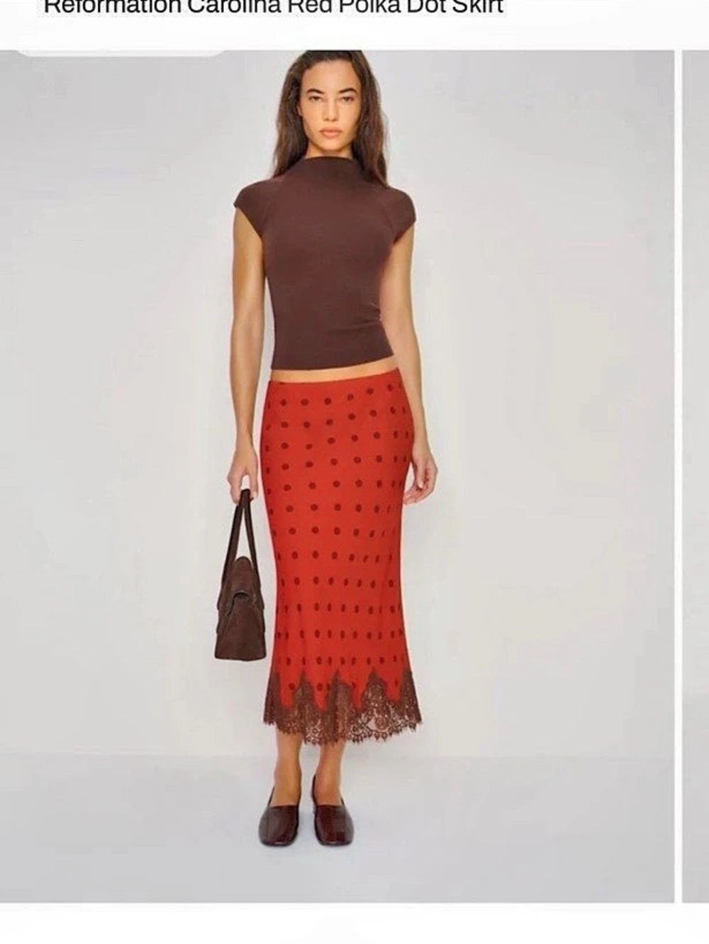 Reformation Carolina Silk Skirt Polka Dot Red & Brown 

Size Small

Rare shade h
